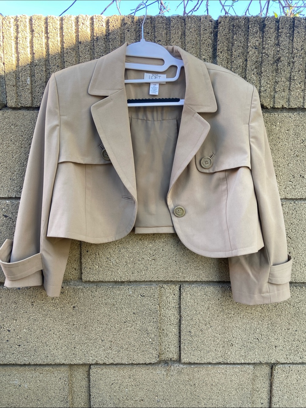 LOFT Beige Cropped Trench-Style Blazer Jacket